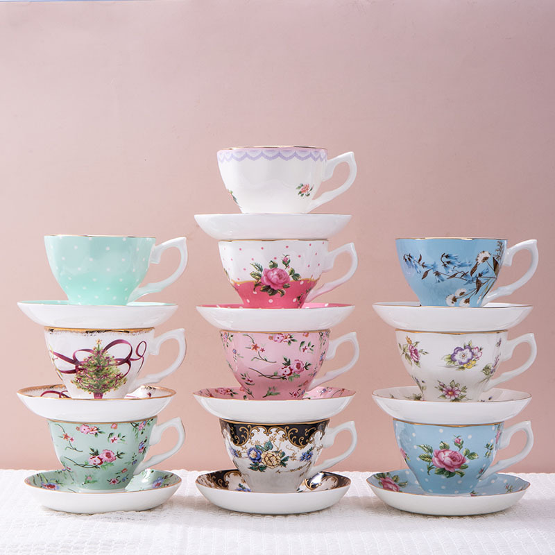 Home Improvement Kitchen - ชุดกาแฟเซรามิกฝรั่งเศส 1 ชิ้น ชุดถ้วยน้ำชาและจานรองสไตล์ยุโรป ทำจากกระดูกจีน สำหรับจิบชายามบ่าย